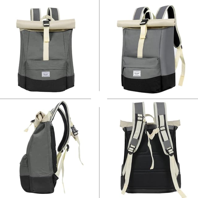 Detalle 2 de CALIYO Rolltop Rucksack Damen groß mit Laptopfach – wasserdichter Backpack für Schule, Studium & Reisen