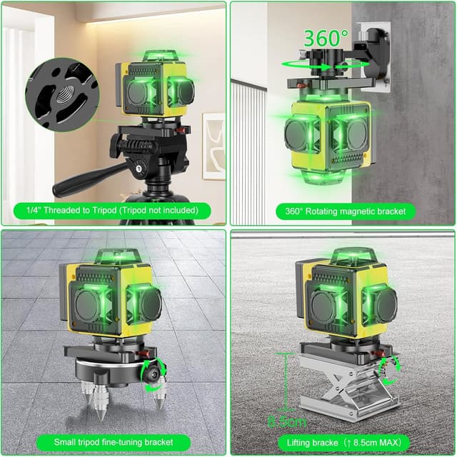 Detalle de Niveau Laser 4D Vert 16 Lignes (4×360°) – Autonivelant avec affichage LED & télécommande