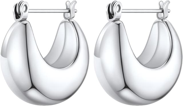 Detalle de FindChic Creolen Ohrringe für Damen & Mädchen aus Edelstahl – Chunky Huggie Hoop in Silber, Gold oder Schwarz (5,7/7,7/11 mm)