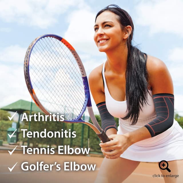 Detalle de Rymora Elbow Support Arm Compression Sleeves (Pair) – Large for Tennis/Golfers Elbow, Tendonitis & Joint Pain