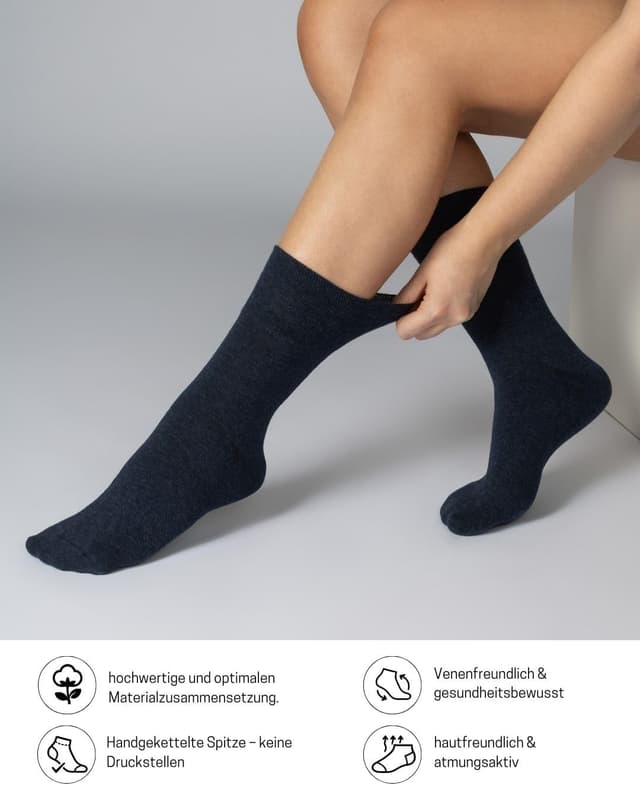 Detalle de sockenkauf24 Diabetikersocken ohne Gummi & ohne Naht – 97% Baumwolle, Komfortbund (6 Paar) für Damen und Herren