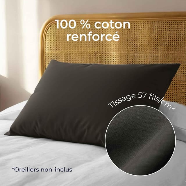 Detalle de Dreamzie Taies d’oreiller 40x60 en coton renforcé (set de 2) anthracite – certification Oeko-Tex