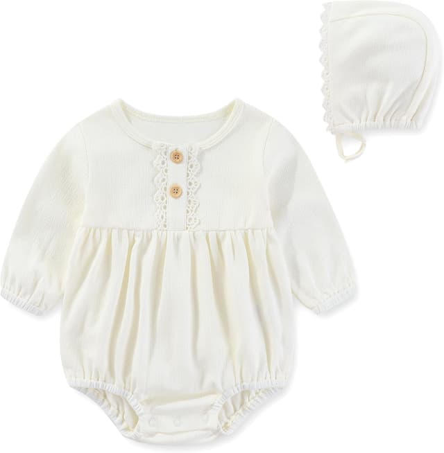 Detalle 2 de MAMIMAKA Newborn Baby Girl Cotton Bubble Romper Bodysuit 3-Pack (Long Sleeve)