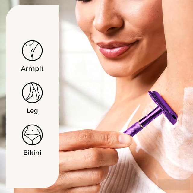 Thumbnail 6 de ZOMCHI Rasoir de sécurité double tranchant violet avec support + 10 lames