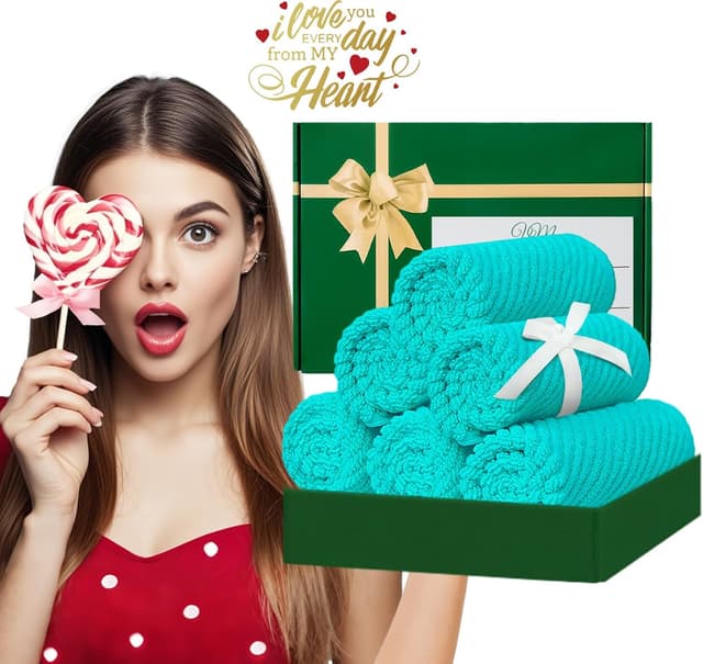 Detalle de Turquoise 100% Cotton Washcloths (Set of 6, 13"x13") — Soft, Absorbent, Quick-Dry