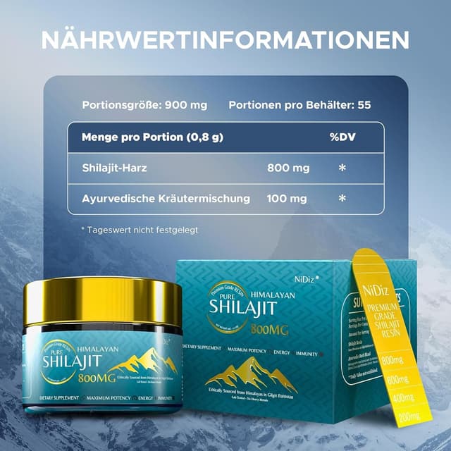 Thumbnail 6 de 100% Shilajit Original 800 mg (5-in-1 Himalaya) – 100 g Glas, pro Portion 800 mg Shilajit-Harz