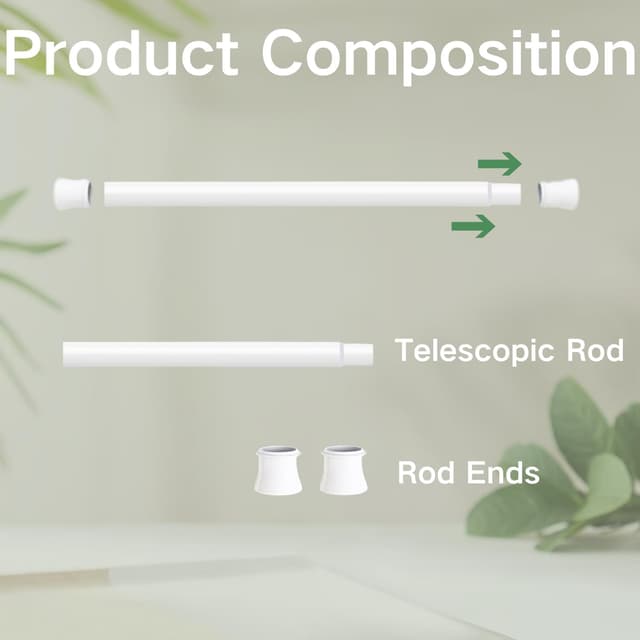 Detalle de Venwemong Gardinenstange zum Einklemmen ohne Bohren, Teleskop-Duschvorhangstange 48–70 cm (weiß)