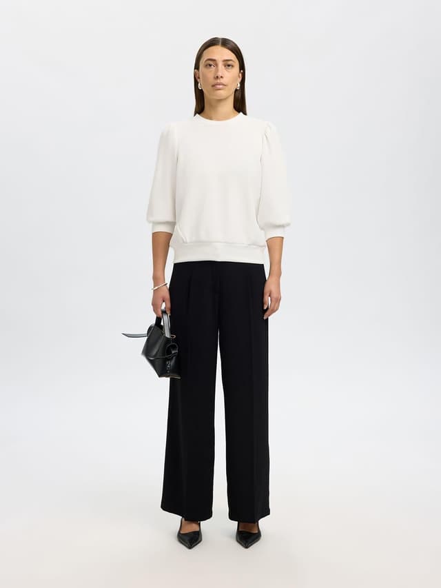 Detalle de Selected Femme women’s loose fit blouse with round neckline and 3/4 puff sleeves