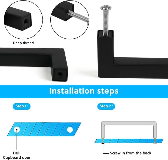 Detalle de flintronic 2 pezzi maniglie per armadietti in acciaio inox con distanza fori 160 mm (nero)
