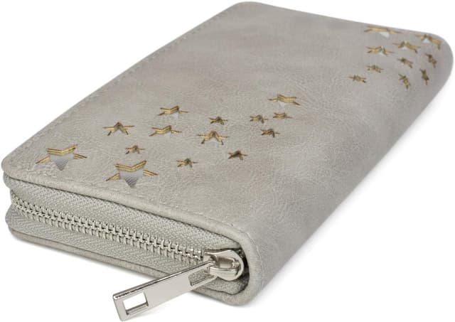 Detalle de styleBREAKER 02040115 : portefeuille femme compact avec découpes métalliques en forme d’étoile et fermeture éclair