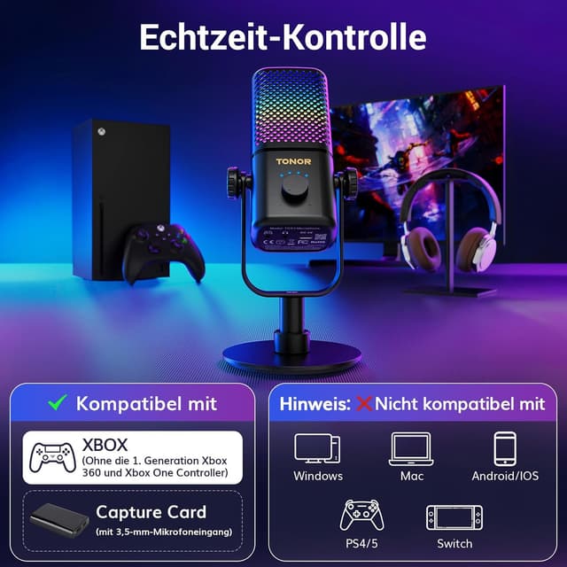 Detalle 2 de TONOR TCX3 Gaming Mikrofon 30 Std. Akkulaufzeit đ€