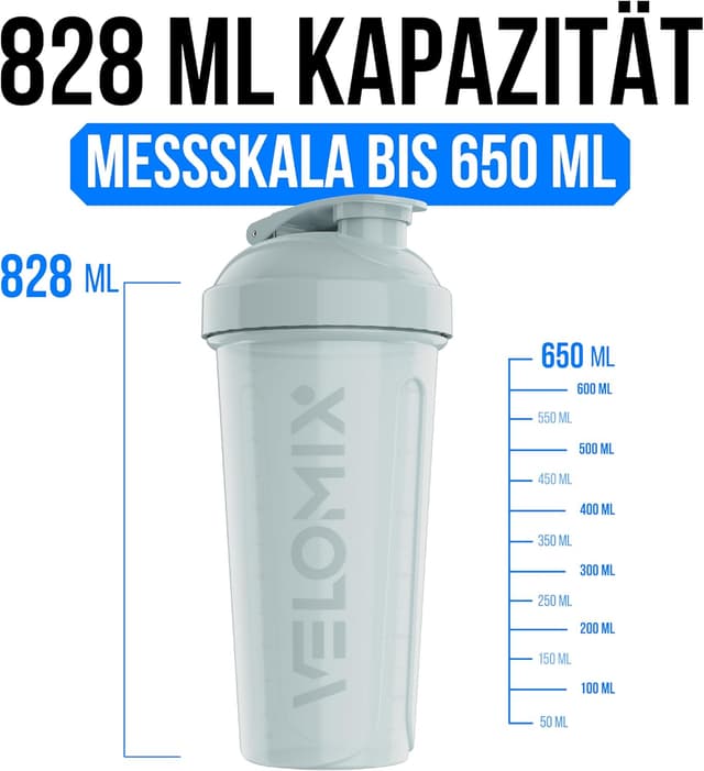 Detalle 2 de VELOMIX 4er-Set Eiweiß-Shaker 828 ml (BPA-frei, auslaufsicher, spülmaschinengeeignet)