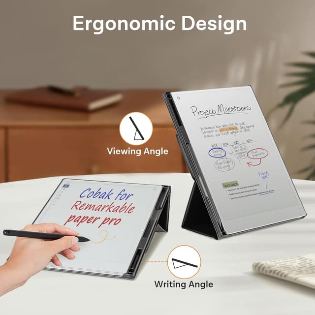 Detalle 2 de CoBak case for Remarkable Paper Pro with pen holder, nib storage and 30° stand (black)