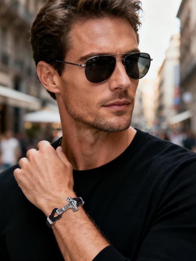 Detalle 2 de FaithHeart Wikinger-Lederarmband mit Magnetverschluss (21 cm/23 cm) für Herren & Damen