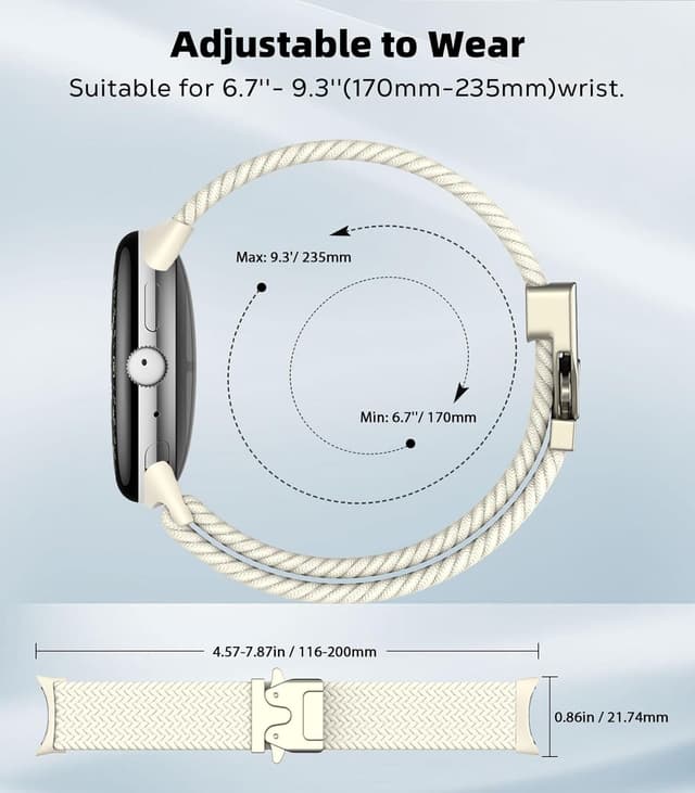 Detalle de Astorgos Braided Band for Google Pixel Watch 3/4 (45mm) – Elastic Nylon Sport Strap with Parachute Buckle