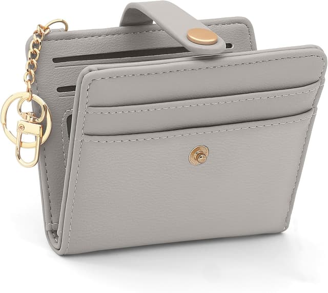 Detalle de GOUNNU Damen Geldbörse klein mit RFID-Blockierung, Münzfach & Schlüsselanhänger – Grau