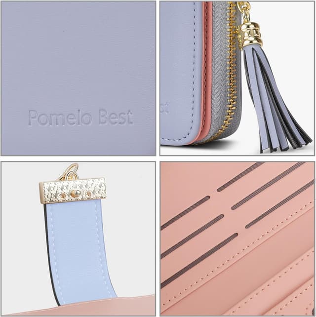Detalle 2 de Pomelo Best women’s RFID wallet with tassel charm, 12 card slots and zipped coin pocket (19.5 x 10.5 x 2.5cm)