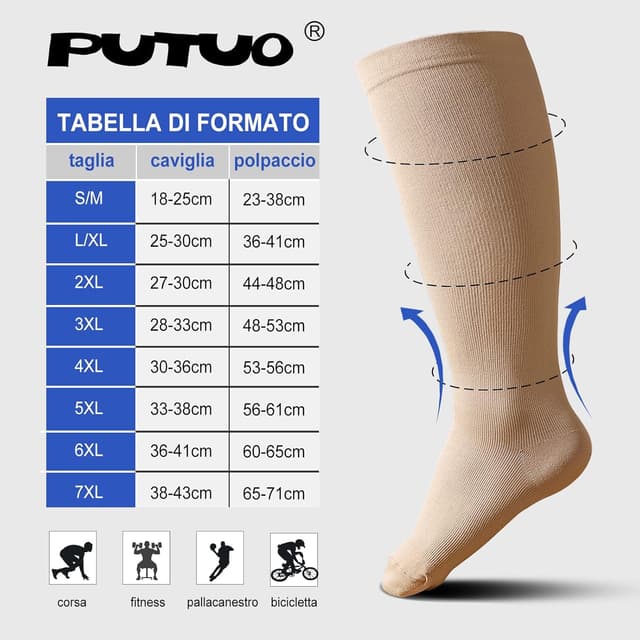 Detalle de Calze a compressione graduata da uomo e donna (2XL–7XL) per sport, viaggi e gravidanza – 1 paio