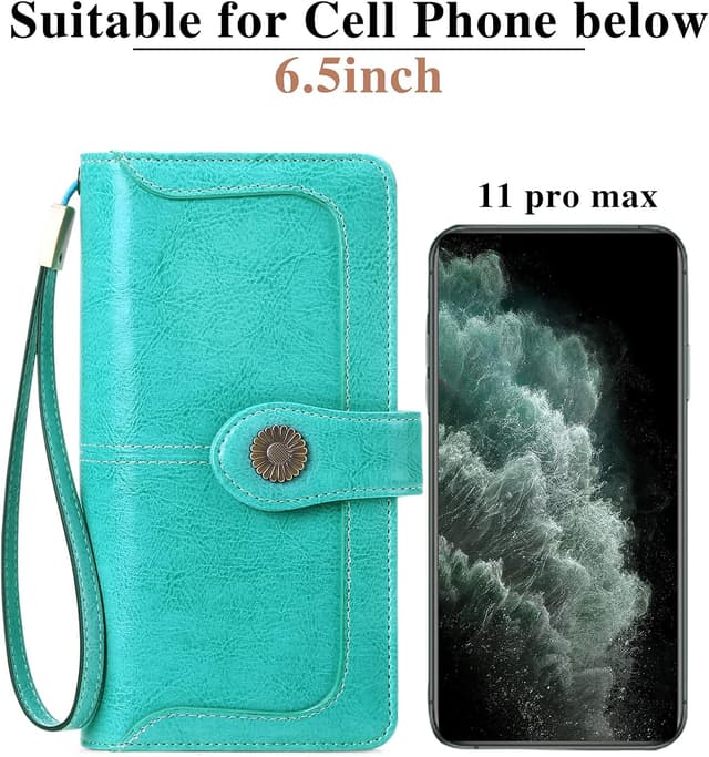 Detalle de SENDEFN Damen-Geldbörse aus Leder (groß) mit RFID-Schutz, 24 Kartenfächern und abnehmbarem Armband