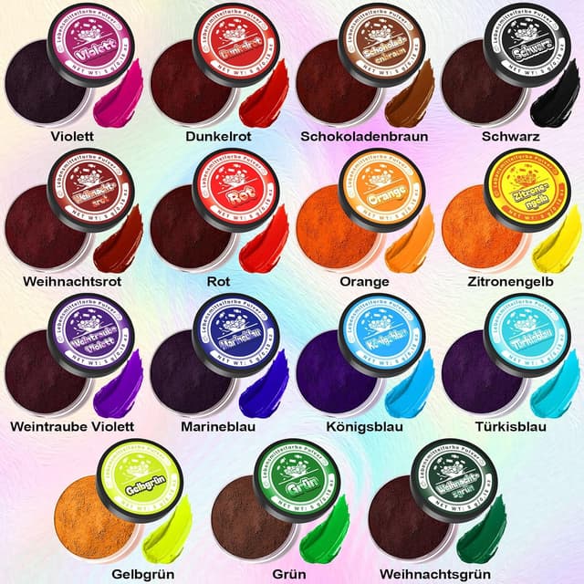 Detalle de Lebensmittelfarbe Pulver (15 x 5 g) – Leuchtendes Farbpulver-Set zum Backen, vegan