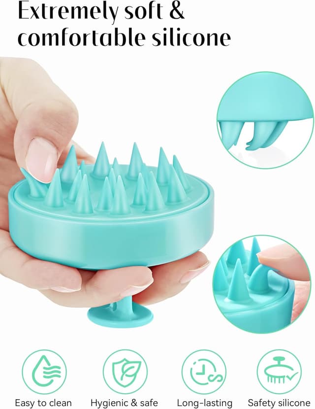 Detalle de HEETA Scalp Massager Shampoo Brush with Soft Silicone Bristles (Pet-Green) for Hair Care & Relaxation