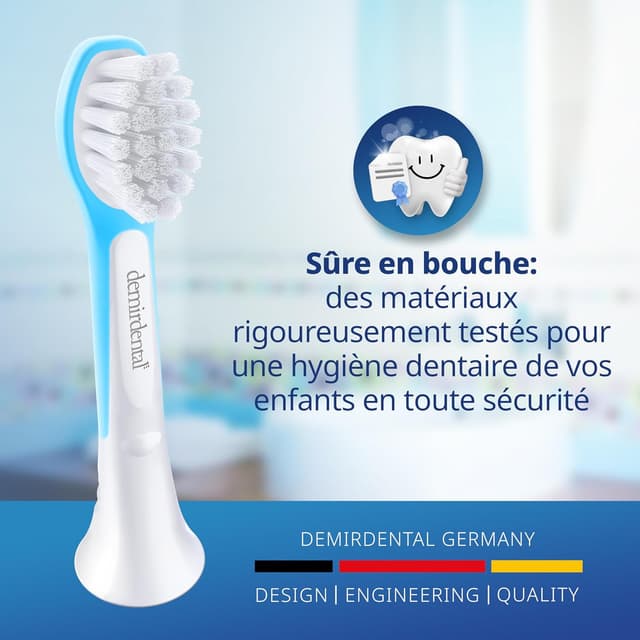 Detalle de Têtes de brosse demirdental pour Philips Sonicare Kids (3 à 6 ans) – Compact Mini, lot de 8, bleu clair