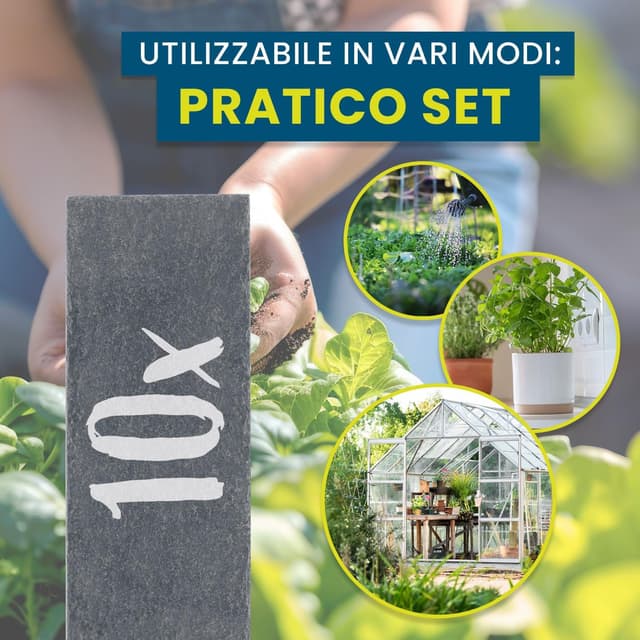 Detalle de Set Hoberg di 10 cartelli in ardesia per piante 15 x 2,5 cm (nero) con penna a gesso