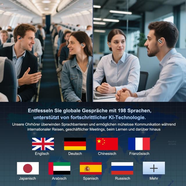 Detalle de KI-Übersetzer-Kopfhörer YYK-Q16S mit Echtzeit-Übersetzung für 198 Sprachen, Bluetooth 6.1 & 50 Std Spielzeit (Open-Ear)