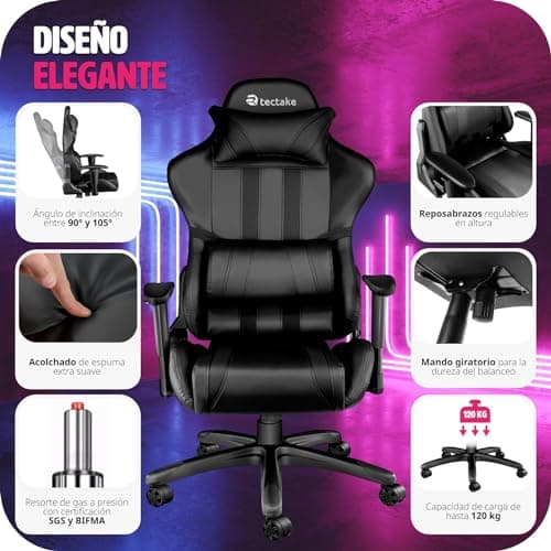 Detalle 2 de TecTake® Silla Gamer Ergonomica con Reclinable