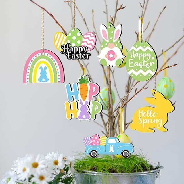 Detalle 2 de Easter Bunny Wooden Hanging Ornaments 24 pcs