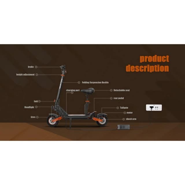 Detalle 2 de Kukirin G2 Max Patinete Eléctrico 10" 1000W ⚡ Negro/Naranja