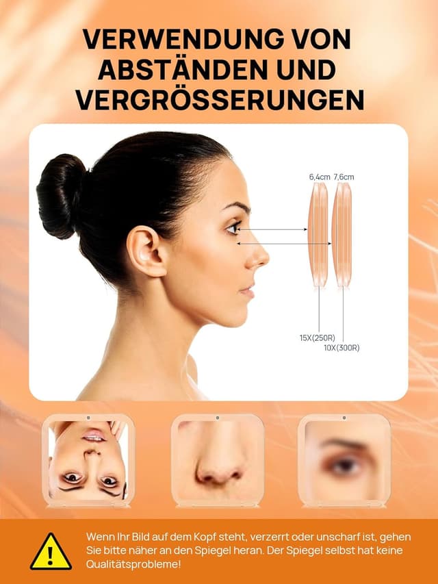 Detalle 2 de OMIRO Taschenspiegel mit 10-facher Vergrößerung – kompakter Reise-Spiegel für Handtasche (quadratisch, 8,9 cm, Pfirsichflaum)
