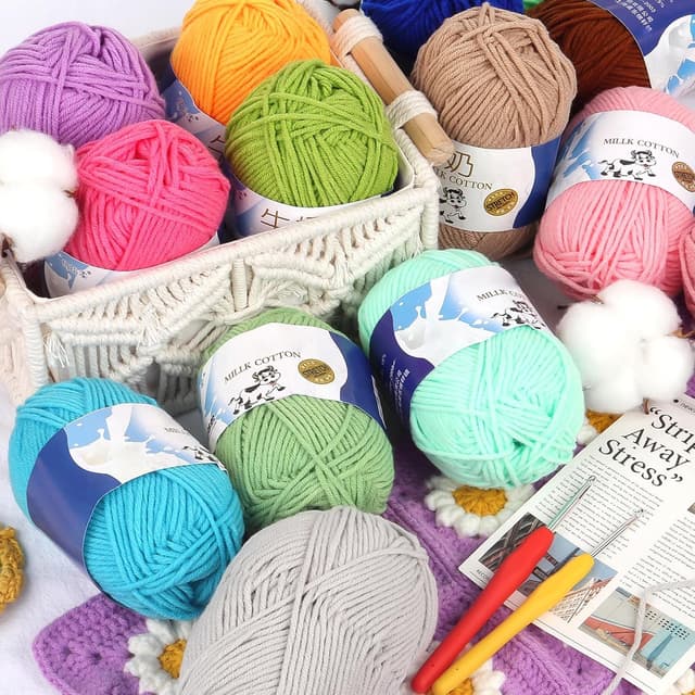 Detalle de Aeelike fil coton pour crochet (200 g, 100% acrylique) – couleur racine de lotus