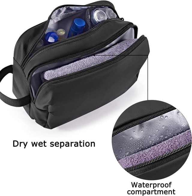 Detalle de Bagsmart men’s toiletry bag (wash bag) – water-resistant travel dopp kit, black