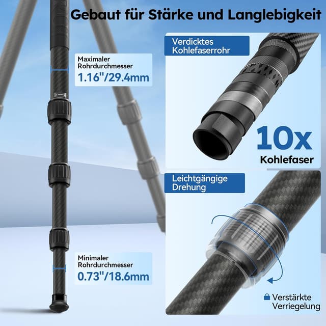 Thumbnail 2 de SIRUI AM-284S+G1 Carbon-Stativ mit 43-mm-Flachkugelkopf, bis 128 cm Höhe und 20 kg Traglast