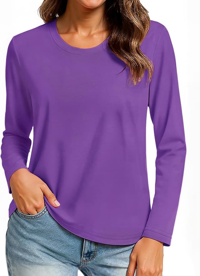 Detalle de TACVASEN Women’s Long Sleeve Cotton T-Shirt with Crew Neck, Quick Dry Breathable Fit