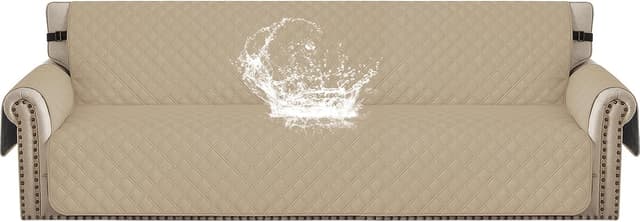 Detalle de YSTELLAA copridivano impermeabile 4 posti con braccioli, antiscivolo e antigraffio (cachi)