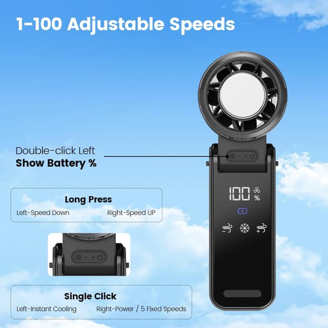 Detalle 2 de HappyGoo portable fan 10,000 RPM hand-held