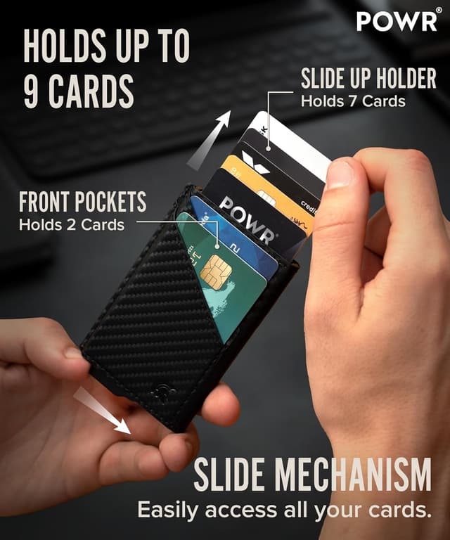 Detalle de POWR porta carte RFID in metallo slim: mini wallet con blocco doppio e espulsione pop-up
