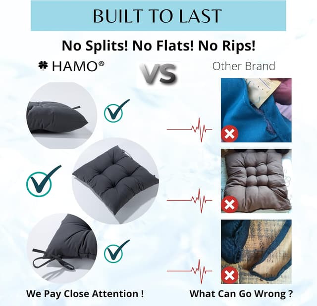 Detalle de HAMO Garden Chair Cushions (Set of 4) Outdoor Seat Pads, 45x50 cm, Graphite