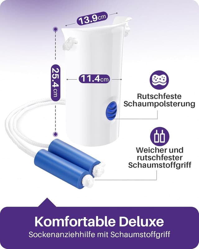 Detalle de Kekoy Sockenanziehhilfe 11,4 cm – Strumpfanzieher zum leichten Anziehen von Socken und Strümpfen (1 Stück, weiß)