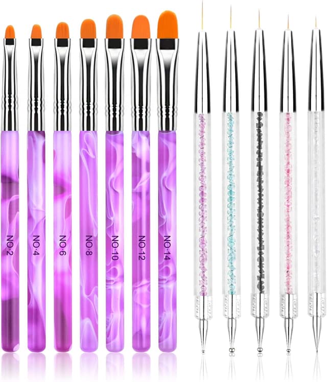 Detalle de URAQT lot de 12 pinceaux nail art à double embout pour gel UV et acrylique