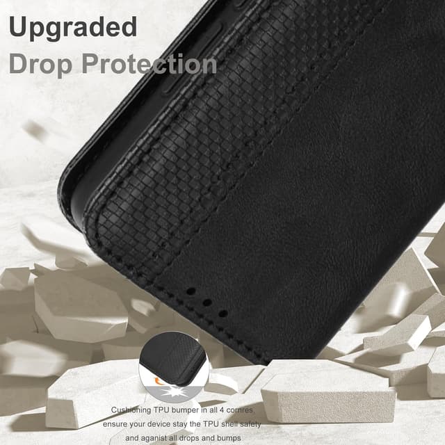 Detalle 2 de Fitudoos Handyhülle aus Leder für Motorola Edge 70 – Klapphülle mit Kartenfächern, Magnetverschluss & Standfunktion (Schwarz)