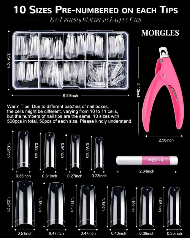 Detalle 2 de MORGLES Clear Acrylic Nail Tips 500 pcs đź’…
