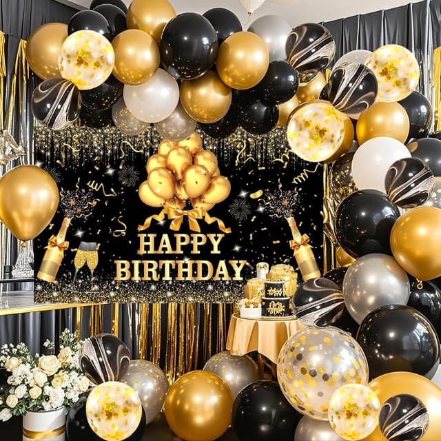 Imagen de YinQin Black Gold 63 PCS Birthday Balloons en OfertitasTOP