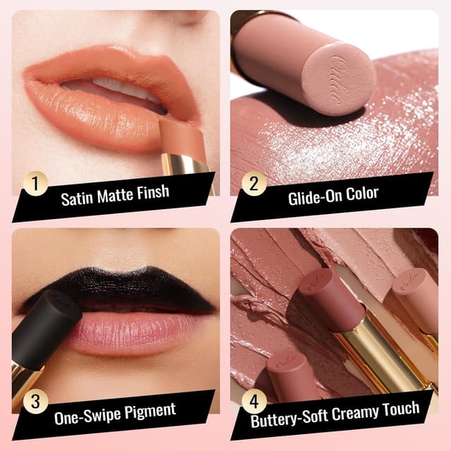 Detalle 2 de Oulac Braun pflegender Lippenstift Matte mit Satin-Finish – cremige, vegane Satin-Matt-Farbe SG04 Be Mine (4 g)