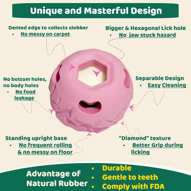 Detalle 1 de Freezeball Dog Toys – Frozen treat dispensing puzzle toy for large tough chewers (pink, Large)