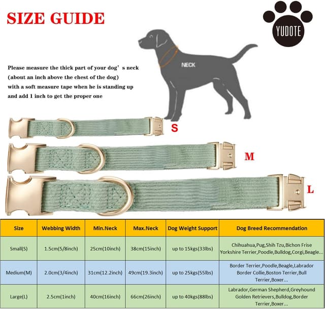 Detalle de YUDOTE Ultra-soft Dog Collar Natural Cotton Corduroy (Medium, Sage Green) for Sensitive Skin