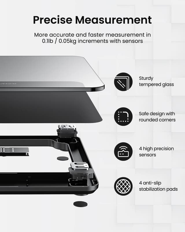 Detalle de RENPHO Balance numérique de salle de bain Balance Personne, plateforme 11" (280 x 280 mm) – Noir