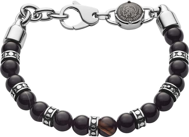 Detalle de Diesel Pulsera de hombre cuentas semipreciosas Marrón oscuro 🧿